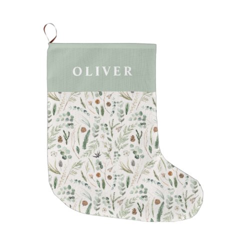 Sage green botanical elegant modern family gift large christmas stocking