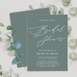 Sage Green Botanical Elegant Script Bridal Shower Invitation
