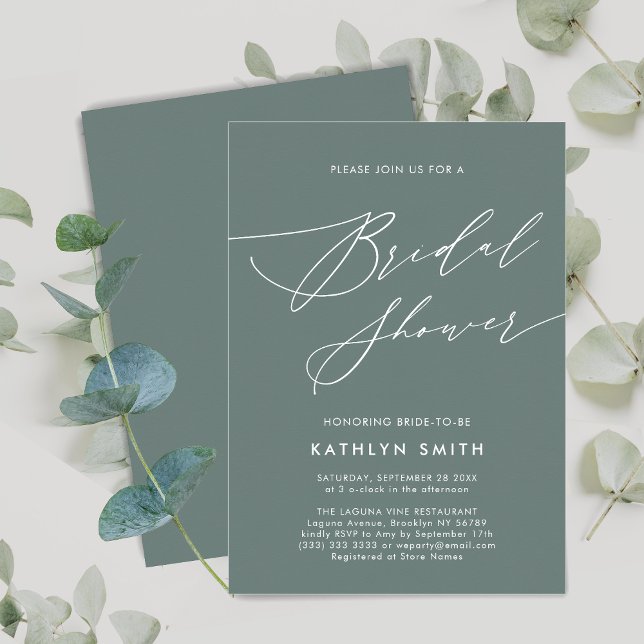 Sage Green Botanical Elegant Script Bridal Shower Invitation (Creator Uploaded)