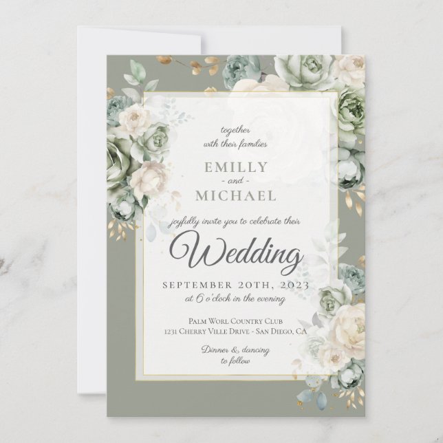 Sage Green Botanical Elegant Wedding Invitation (Front)