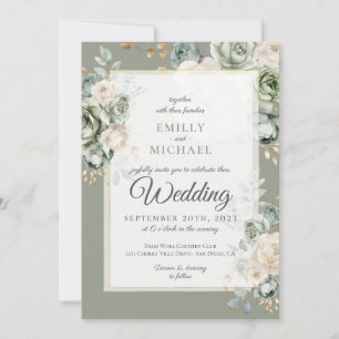 Sage Green Botanical Elegant Wedding Invitation