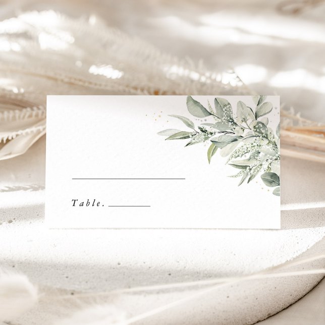 Sage Green Botanical Elegant Wedding Place Cards (Sage green botanical wedding place card, watercolor greenery name cards, reception table decor)
