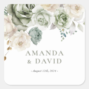 Sage Green Botanical Elegant Wedding Square Sticker