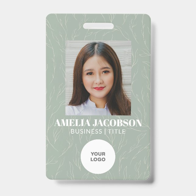 Sage Green Botanical Employee Photo ID Logo  Badge (Front)