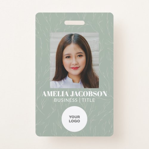 Sage Green Botanical Employee Photo ID Logo  Badge