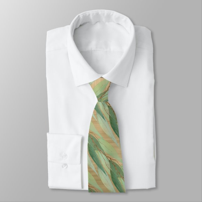 SAGE GREEN BOTANICAL EUCALYPTUS GOLD TIE (Tied)