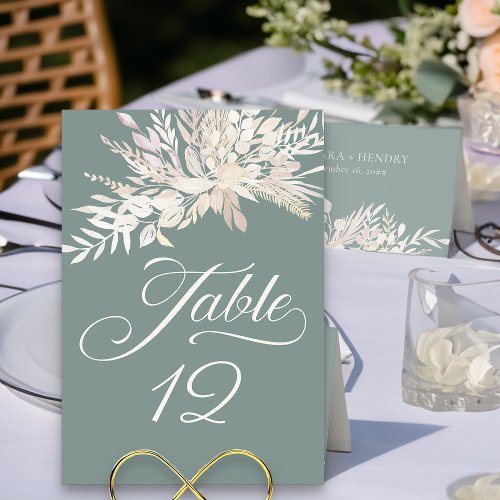 Sage Green Botanical Foliage Table Number