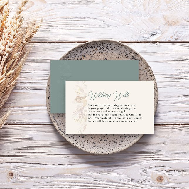 Sage Green Botanical Foliage Wishing Well Enclosure Card (Sage Green Elegant wedding wishing well insert card - Foliage Duet wedding collection)