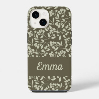 Sage Green Botanical Hand Drawn Flowers iPhone 14 Case