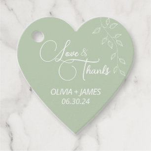 Sage Green & Botanical Heart Shaped Favor Tags