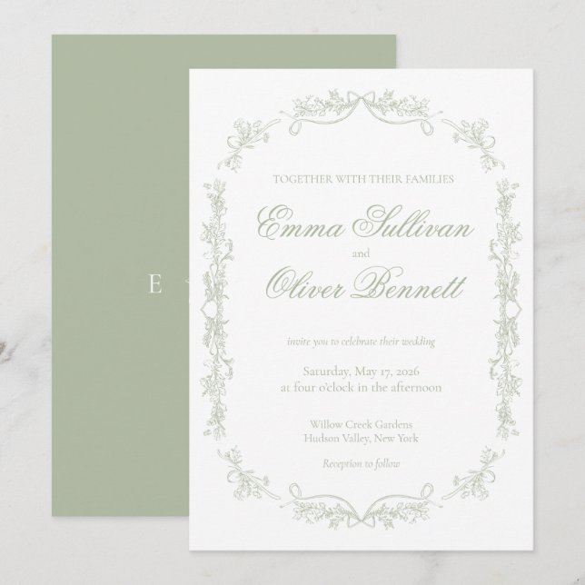 sage green botanical invitation (Front/Back)