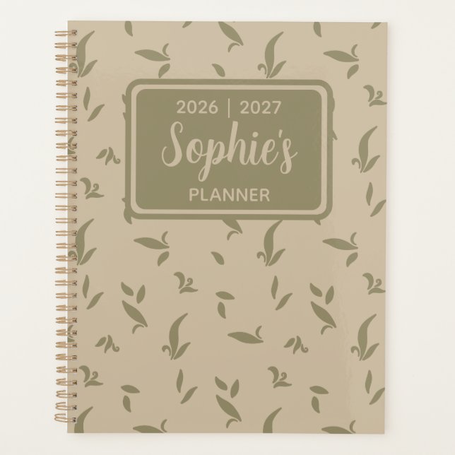 Sage Green Botanical Leaf Academic Year Planner (Front)