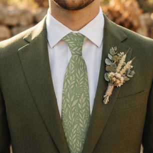 Sage Green Botanical Leaf Neck Tie
