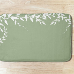 Sage Green Botanical Leaves Bath Mat