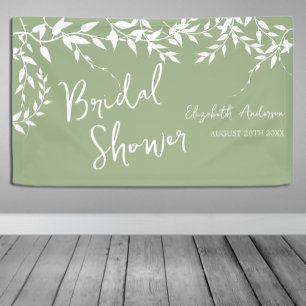 Sage Green Botanical Leaves Bridal Shower Banner