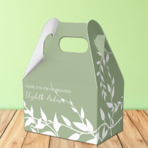 Sage Green Botanical Leaves Bridal Shower Favor Boxes