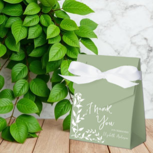 Sage Green Botanical Leaves Bridal Shower Favor Boxes