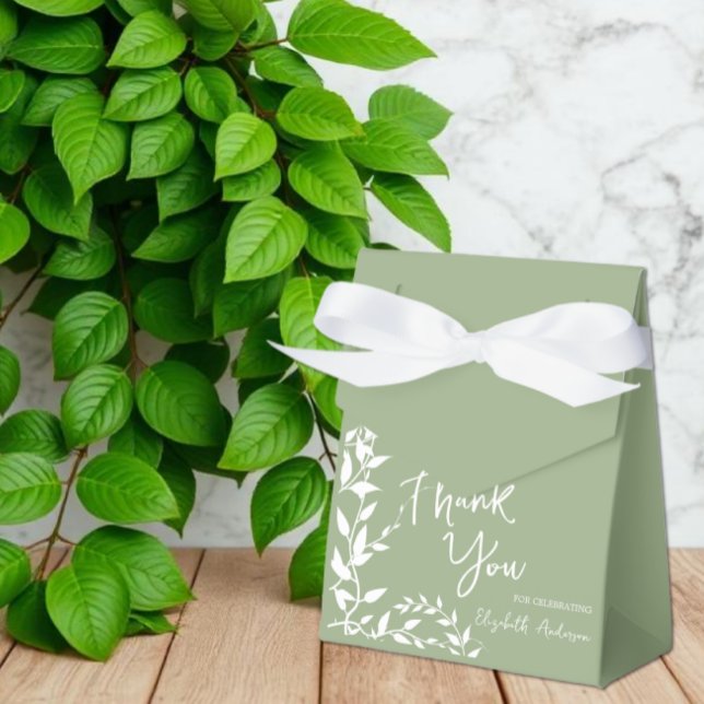 Sage Green Botanical Leaves Bridal Shower Favor Boxes (Creator Uploaded)