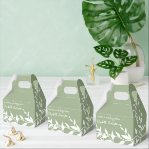 Sage Green Botanical Leaves Bridal Shower Favor Boxes
