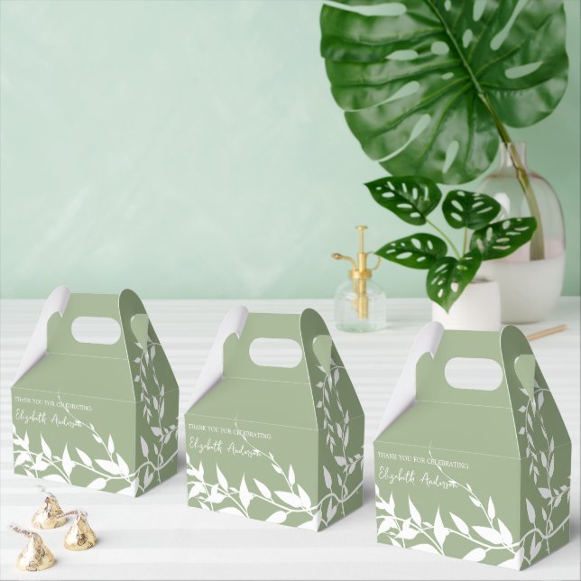 Sage Green Botanical Leaves Bridal Shower Favor Boxes (Multiple)