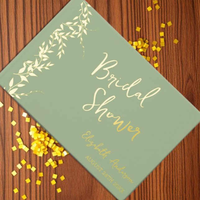 Sage Green Botanical Leaves Bridal Shower Foil Guest Book (Creator Uploaded)