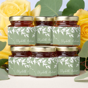 Sage Green Botanical Leaves Bridal Shower Honey Jar Favors