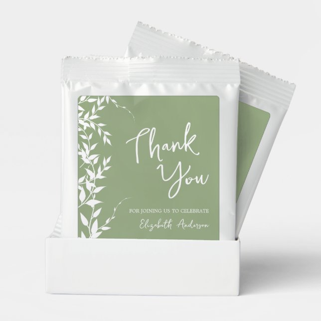 Sage Green Botanical Leaves Bridal Shower Hot Chocolate Drink Mix (Pair)