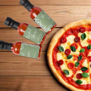 Sage Green Botanical Leaves Bridal Shower Hot Sauces