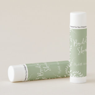 Sage Green Botanical Leaves Bridal Shower Lip Balm