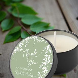 Sage Green Botanical Leaves Bridal Shower Mini Candle Favors
