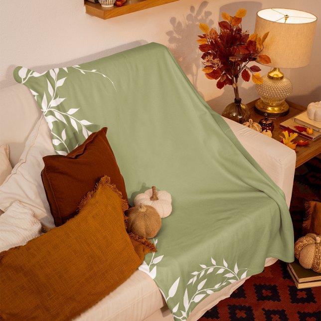 Sage Green Botanical Leaves Fleece Blanket (Creator Uploaded)
