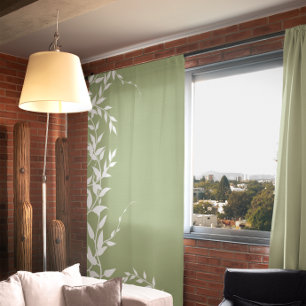 Sage Green Botanical Leaves Sheer Curtains