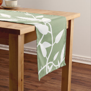 Sage Green Botanical Leaves Short Table Runner