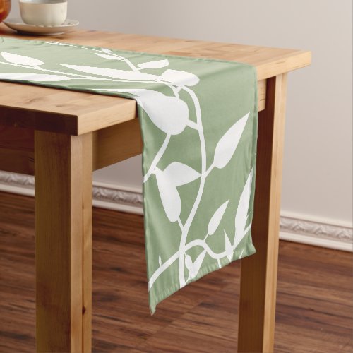 Sage Green Botanical Leaves Short Table Runner