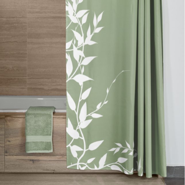 Sage Green Botanical Leaves Shower Curtain (Creator Uploaded)