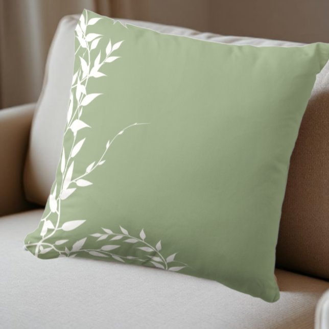 Sage Green Botanical Leaves Throw Pillow (Creator Uploaded)