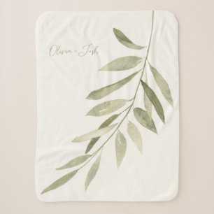 Sage Green Botanical Modern Boho Personalized Sherpa Blanket