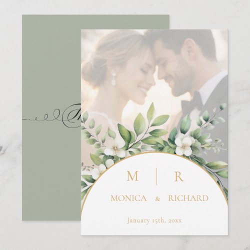 Sage Green Botanical Monogram Thank you card