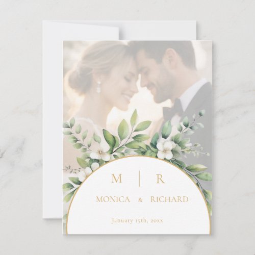Sage Green Botanical Monogram Thank you card