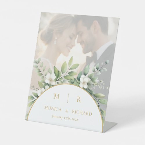 Sage Green Botanical Monogram Thank you card Pedestal Sign