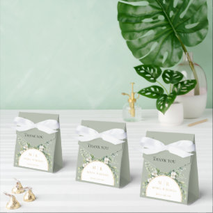 Sage Green Botanical Monogram Wedding Favor Boxes