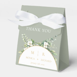 Sage Green Botanical Monogram Wedding Favor Boxes
