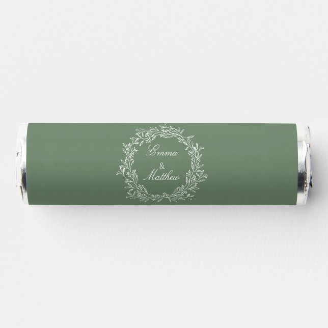 Sage Green Botanical Monogram Wreath Breath Savers® Mints (Front)
