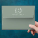 Sage Green Botanical Monogram Wreath Wedding Envelope<br><div class="desc">Elegant monogram wreath sage green wedding envelope.</div>
