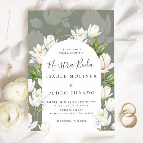 Sage Green Botanical Nuestra Boda Spanish Wedding Invitation