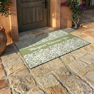 Sage Green Botanical Olive Branch Pattern Doormat