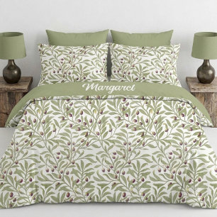 Sage Green Botanical Olive Branch Pattern Duvet Cover