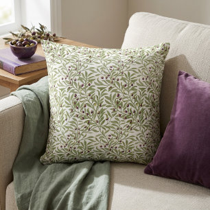 Sage Green Botanical Olive Branch Pattern Throw Pillow