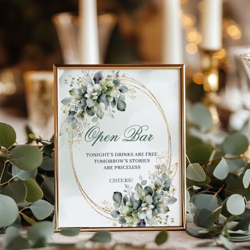 Sage Green Botanical Open Bar Tabletop Sign