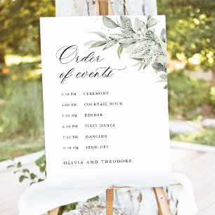 Sage Green Botanical Order of Events Wedding Sign